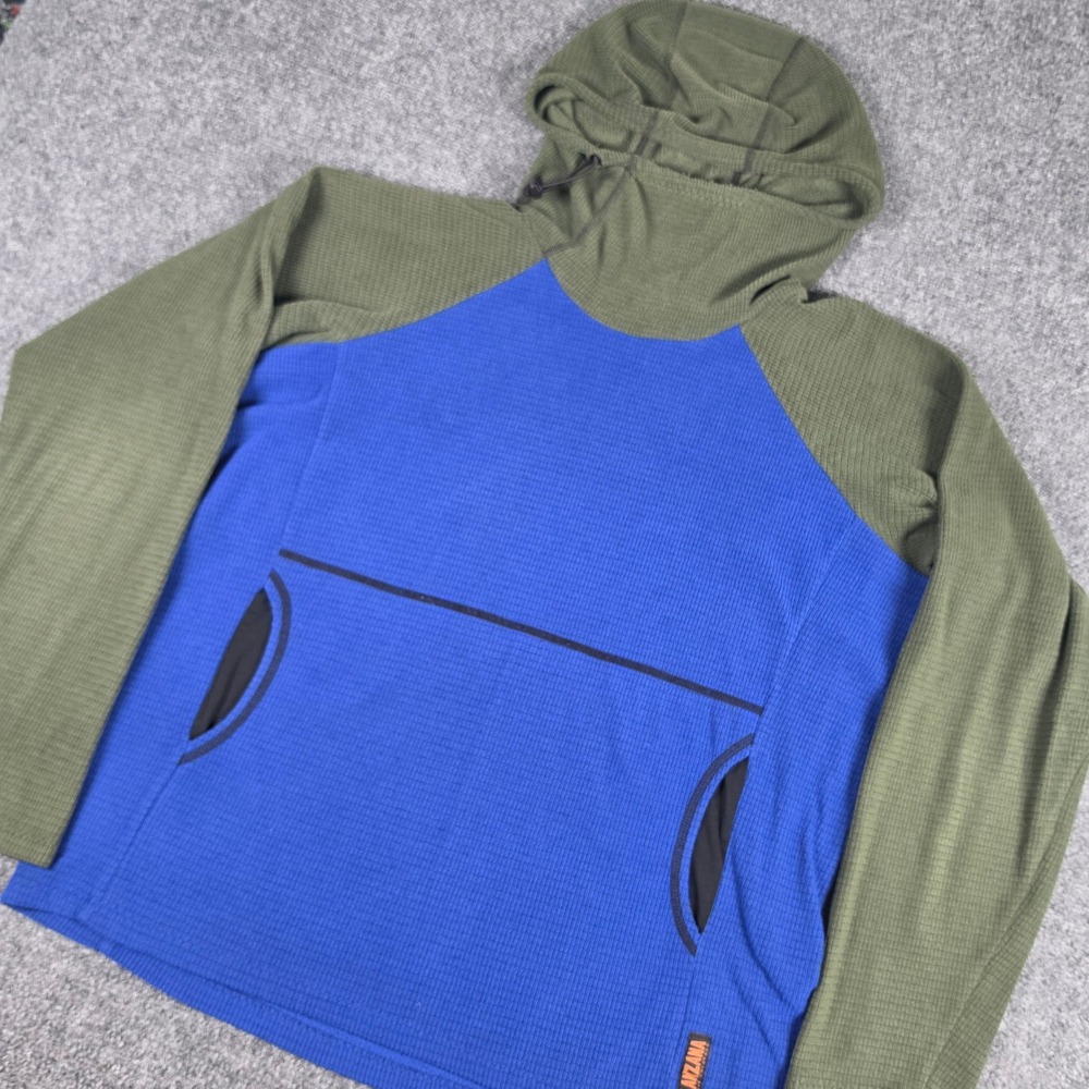 Melanzana Microgrid Hoodie Mens L Blue Olive Green Polartec Fleece Leadville CO